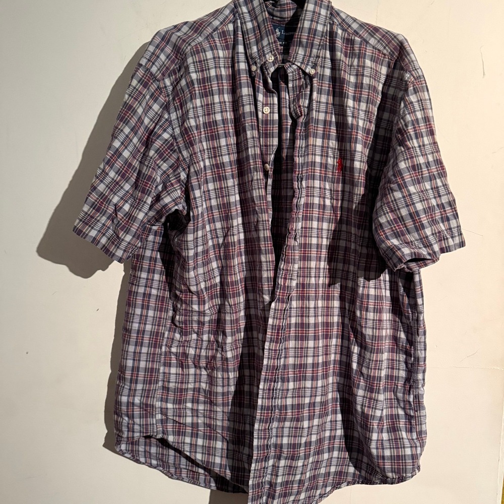 VTG 90s Ralph Lauren Shirt Mens Large Madras‎ Plaid Classic Fit Old Money